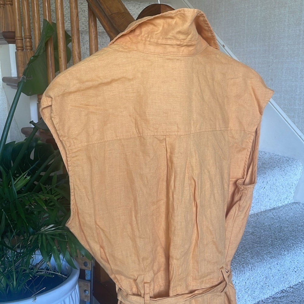 Mng Pure Linen Orange Button-Up Utility Dress Wit… - image 5
